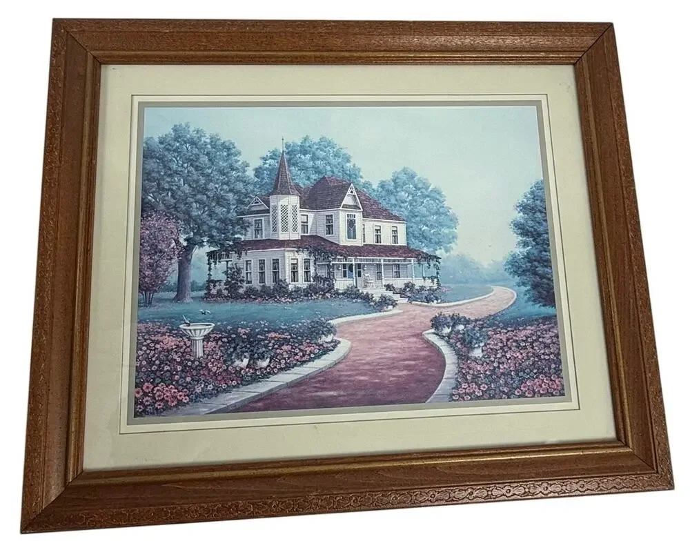 Vintage Victorian House Garden Framed Print Ornate Wood Cottagecore Wall Art